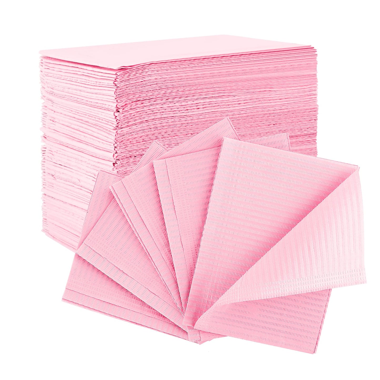 Annhua 125 Pack Dental Bibs Disposable Dentist Bibs Leakproof 3-Ply Disposable Nail Mats Sheet 13 x 18 Inches, Absorbent Waterproof Tattoo Bib Cover for Clinic, Tattoo and Salon - Pink