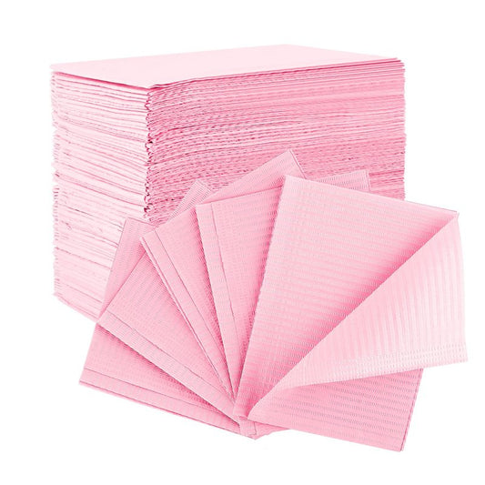 Annhua 125 Pack Dental Bibs Disposable Dentist Bibs Leakproof 3-Ply Disposable Nail Mats Sheet 13 x 18 Inches, Absorbent Waterproof Tattoo Bib Cover for Clinic, Tattoo and Salon - Pink