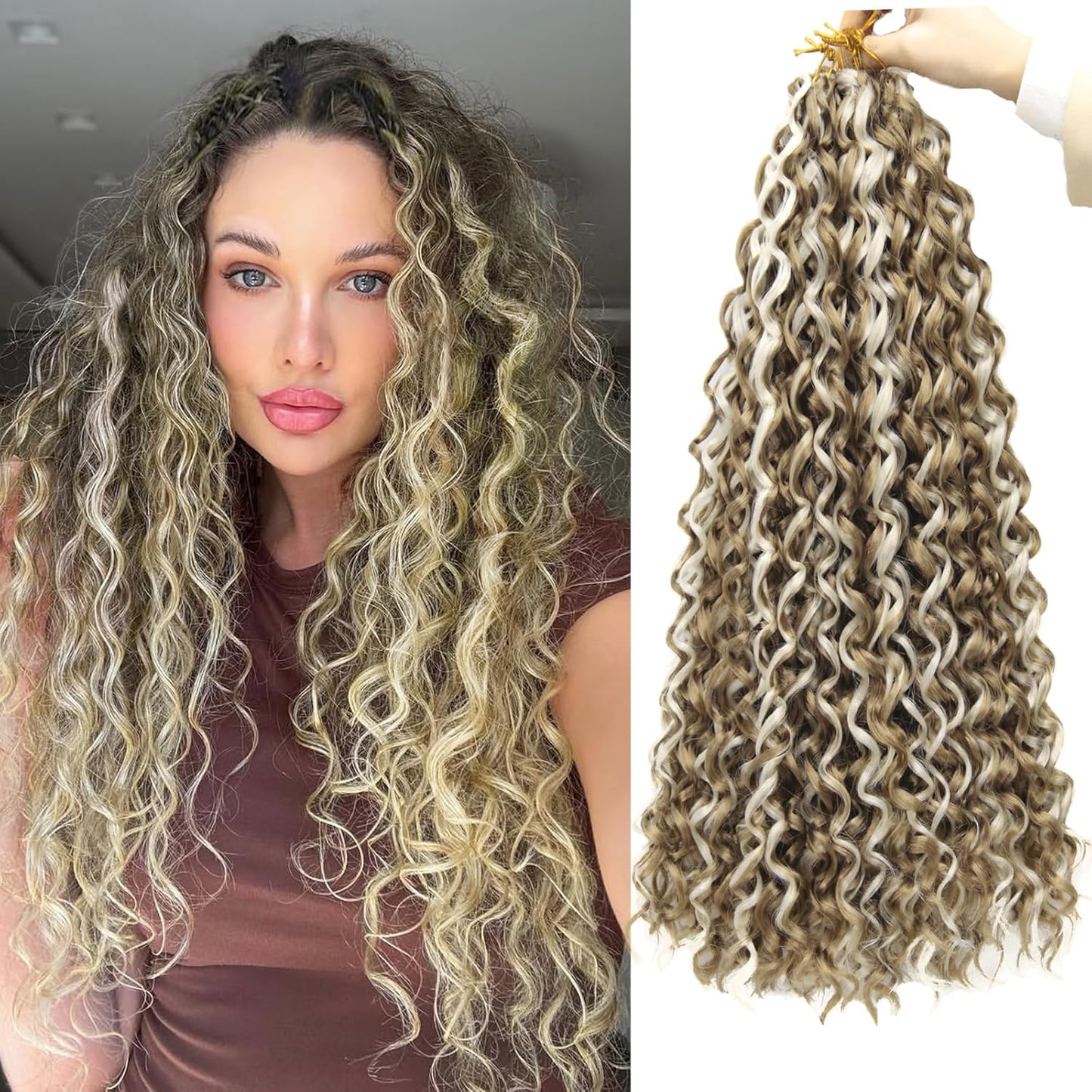 Water Wave Crochet Hair Extensions - Blonde Synthetic Bohemian Braids | 14 Inch Deep Wave (27#)