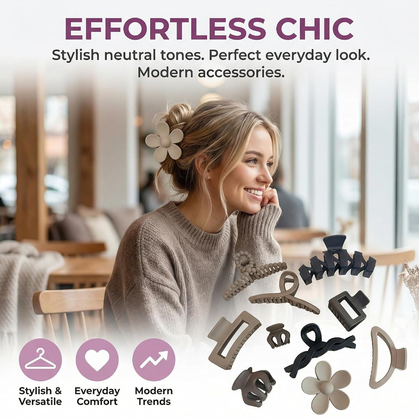 Hair Claw Clips Set - 10 Pack Matte Square & Flower Clips for Thick & Thin Hair | Strong Hold Daisy Accessories