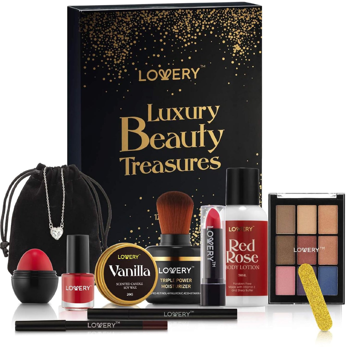 Beauty Treasures 12-Day Makeup Gift Set - Unique Birthday Gifts for Her with Skincare & Makeup Surprises