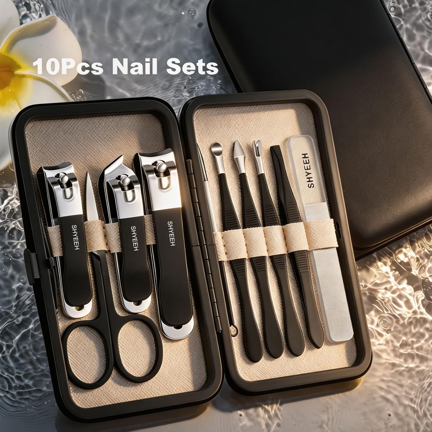 Manicure Set, 10 pcs High-Carbon Steel Nail Clippers Set, Portable Mini Manicure and Pedicure Kit, Travel Grooming Nail Kit with Leather Bag for Men and Women