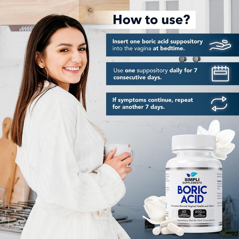 Simpli Supplements Boric Acid Suppositories for Women 600mg – 60 Count | Vaginal pH Balance Support | Feminine Care | Helps Maintain Freshness & Odor Control