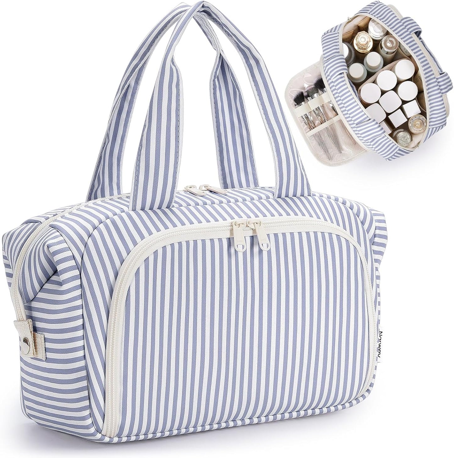 Travel Toiletry Bag for Women - Checkered Makeup Organizer with Handle | Large Size, Wet Pocket (Green Checker)