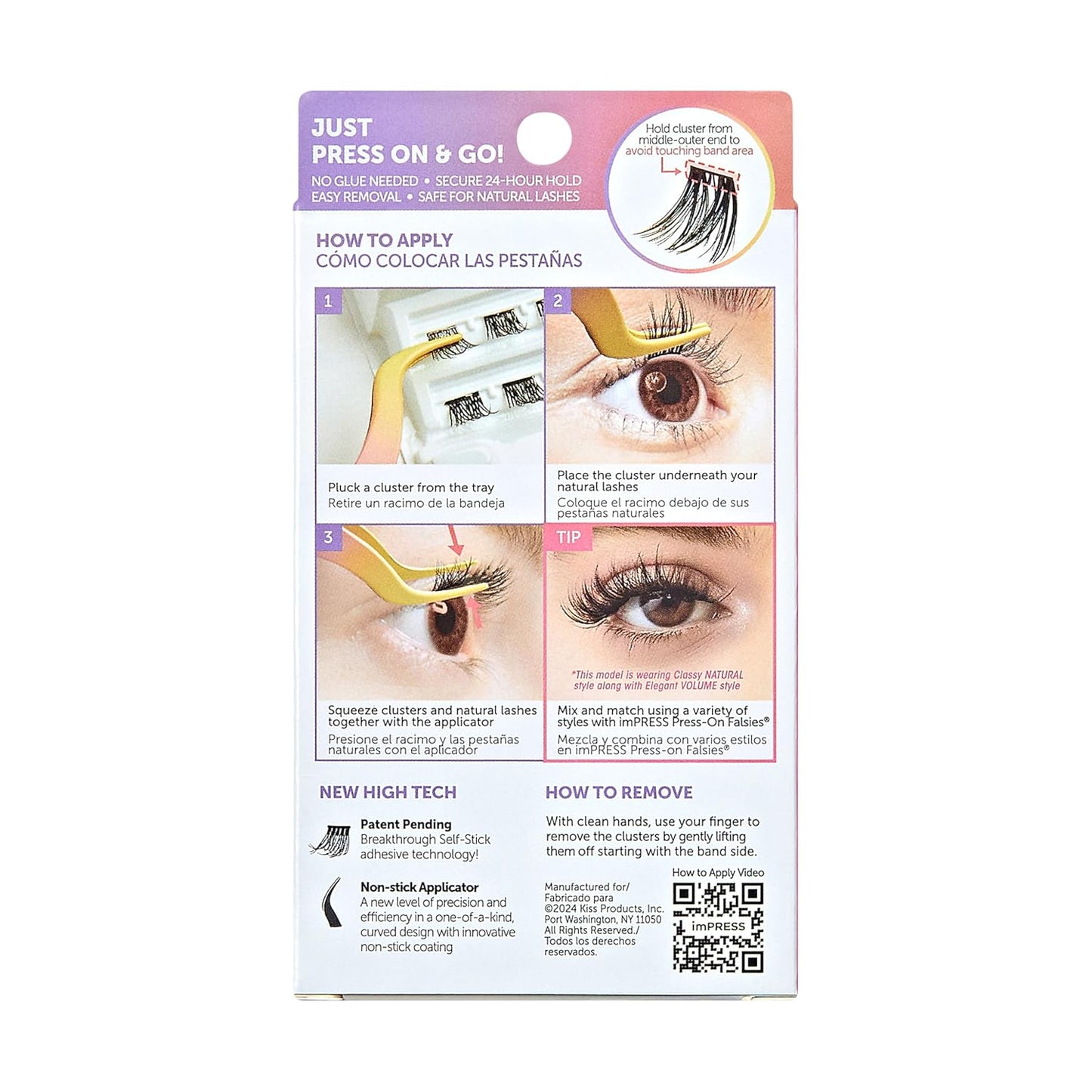 Impress Falsies Press-On Eyelashes - Natural Volume, No Glue Needed | 12mm-14mm Black Lash Clusters