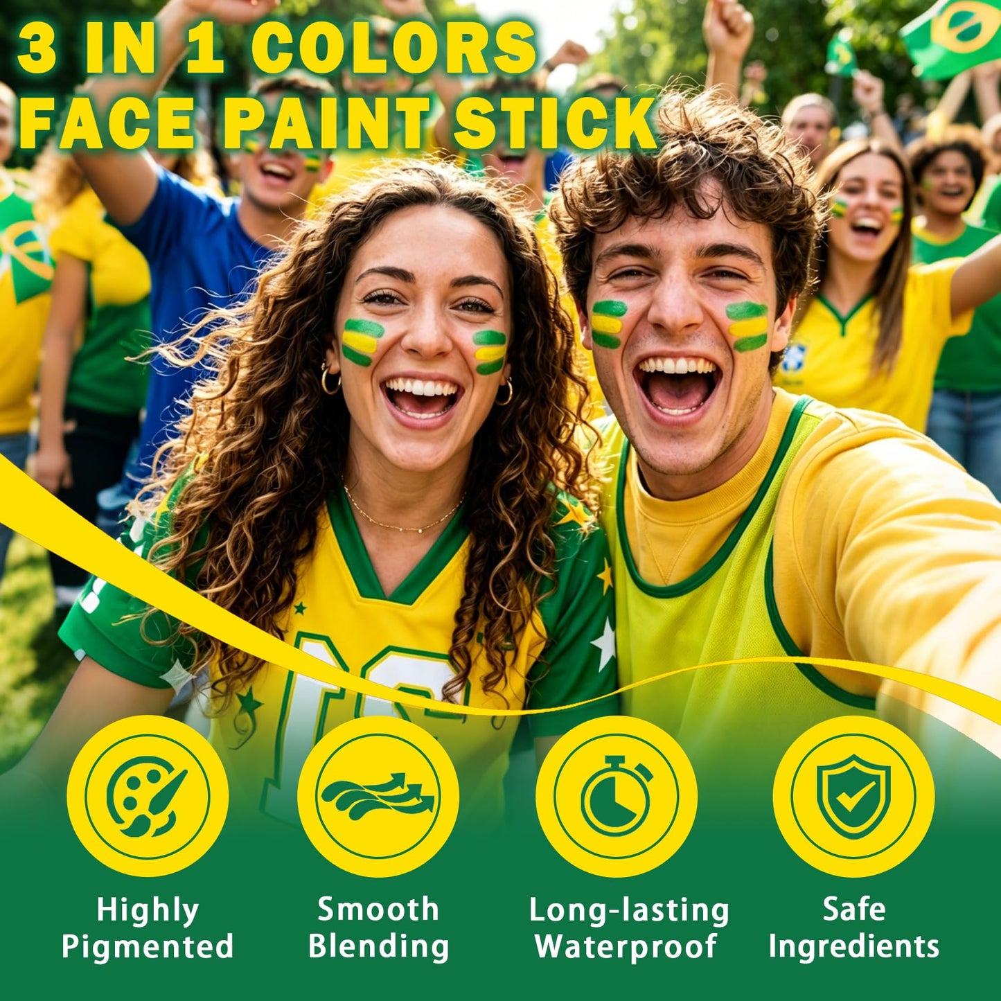 LZXLUKGIR Green Yellow and Green Face Body Paint Eye Black Stick,02 Brazil