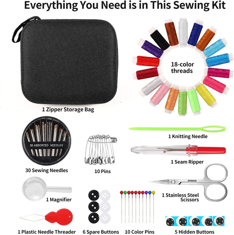Sewing Kit - Complete Needle and Thread Set for Adults | Travel-Ready Accessories, Scissors & More