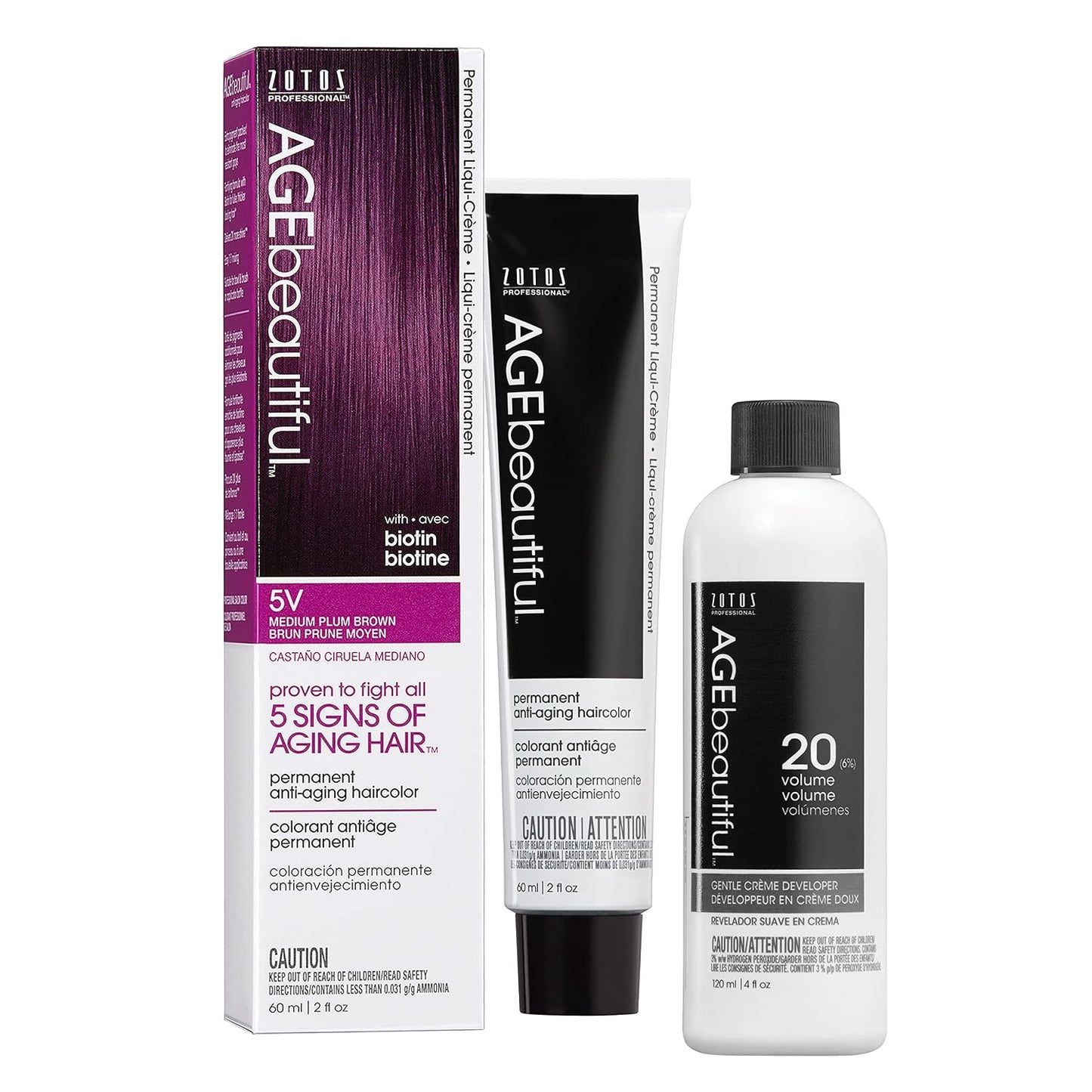 AGE Beautiful Permanent Hair Color Cream - 100% Gray Coverage Hair Dye with Biotin for Fuller, Thicker Hair | Professional Salon Quality
