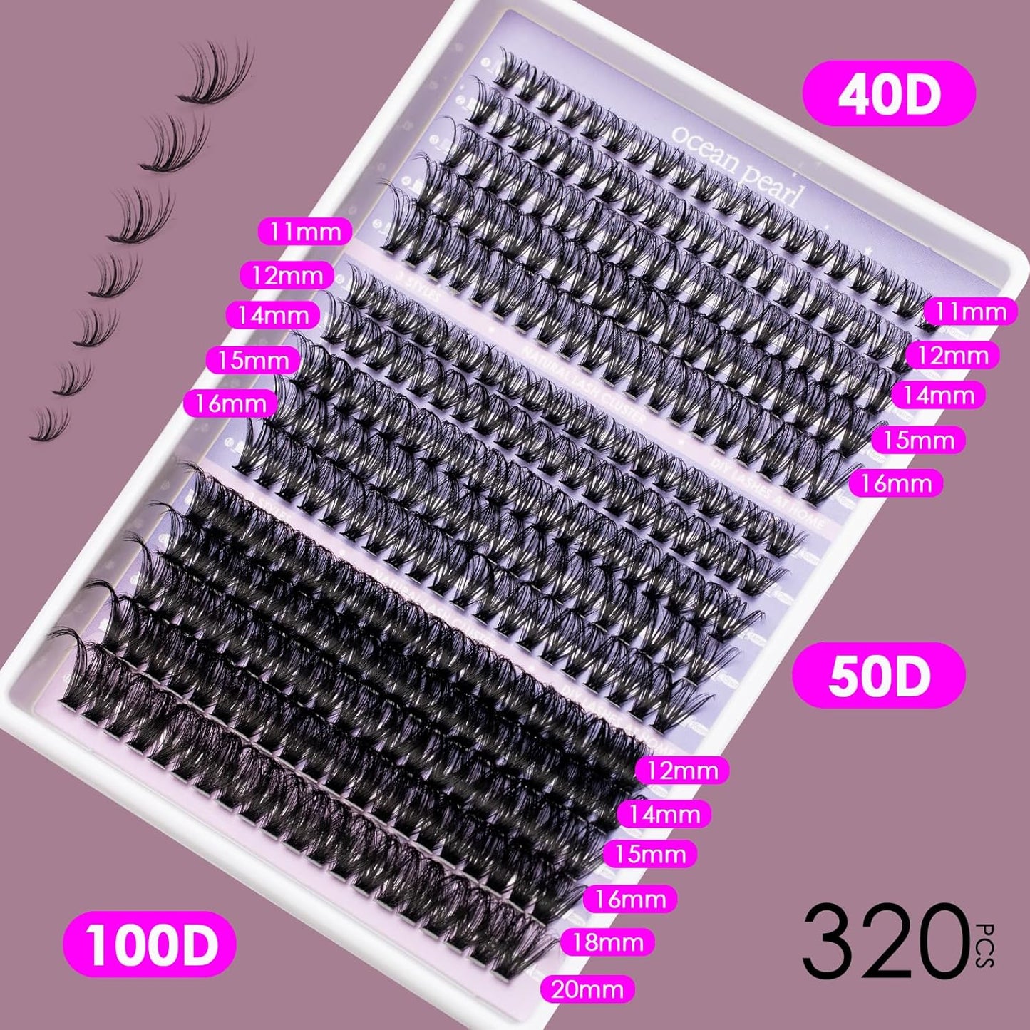 Ocean Pearl Lash Clusters - 320 Pcs 11-20mm Eyelash Extension Kit | 40D, 50D, 100D with Adhesive & Tweezers