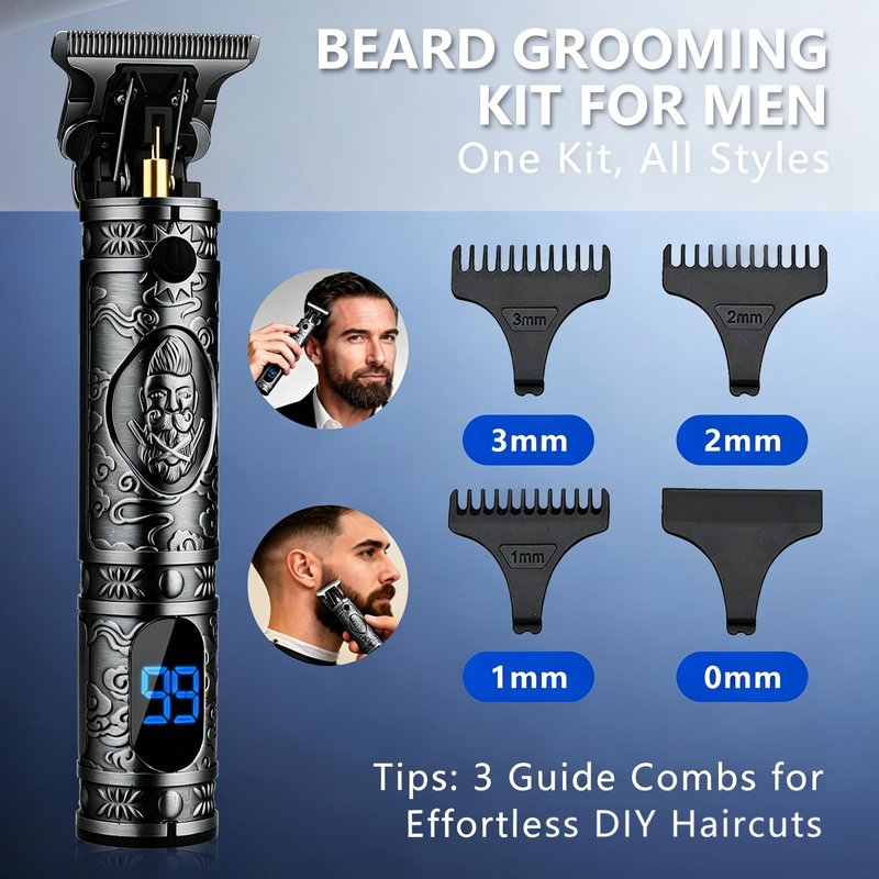 Saoilli Hair Clippers for Men, Zero Gapped Grooming Kit Cordless Rechargeable Edgers Clippers Beard Trimmer Shaving Kit with LCD Display, Easy Cleaning Travel & Home Use Gifts for Men（1 Pack）
