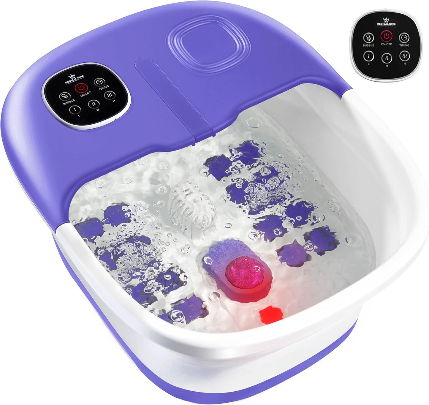 Medical King Foot Spa - Heated Massage with Jets & Remote Control | Collapsible Design with Pumice Stone