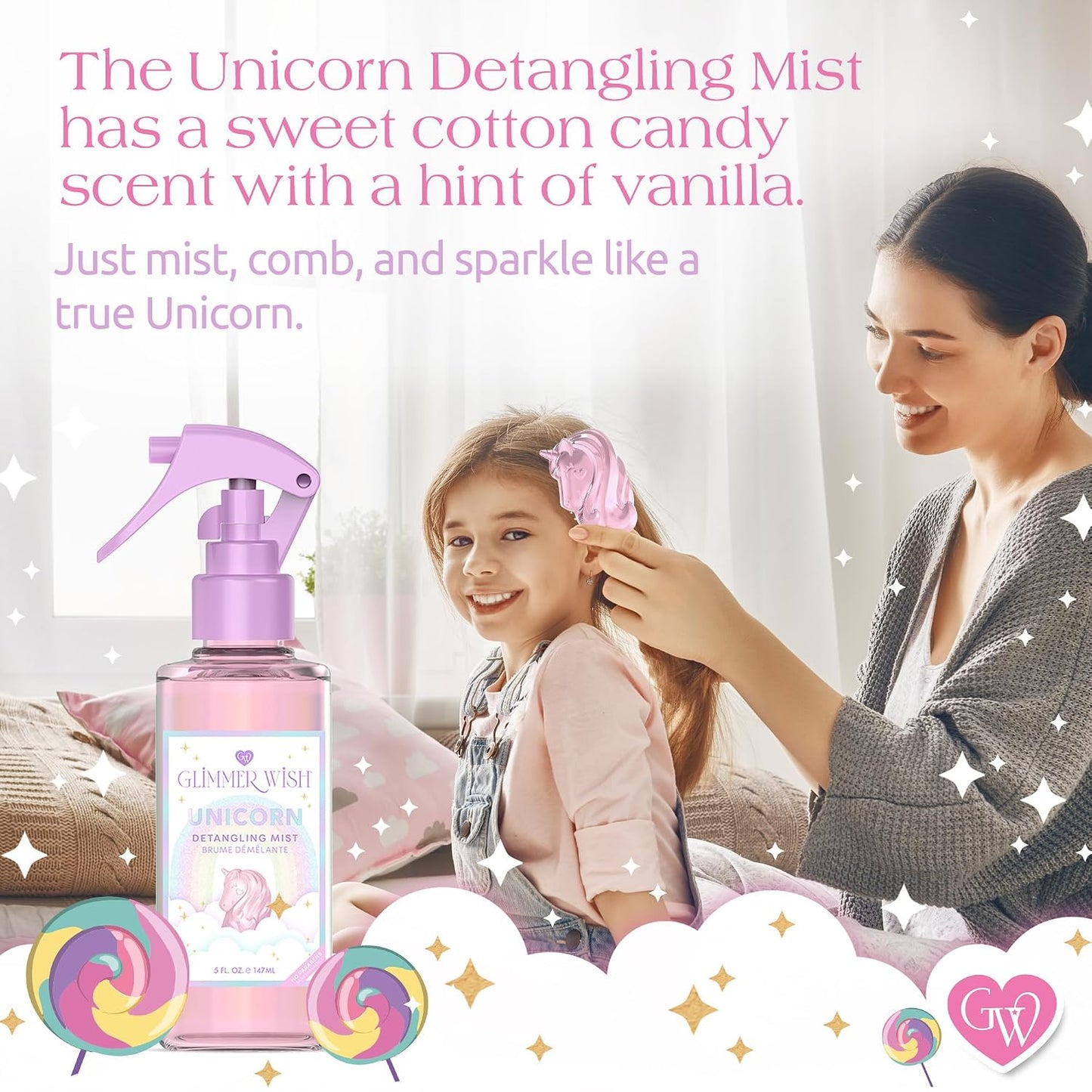 Unicorn Hair Detangler Spray - Tangle-Free Leave-In Conditioner for Kids & Women, 5 fl oz | Moisturizing Mist