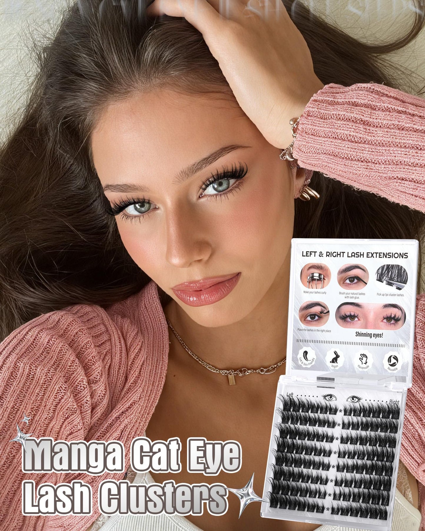 Cat Eye Lash Clusters With Spikes Wispy Clusters Eyelash Extensions Anime Eyelash Clusters Cat Eye Pre-Mapped Lash Clusters C-Curly Manga Individual Lashes Left&Right Lash Extension 10-18MM by Zegaine