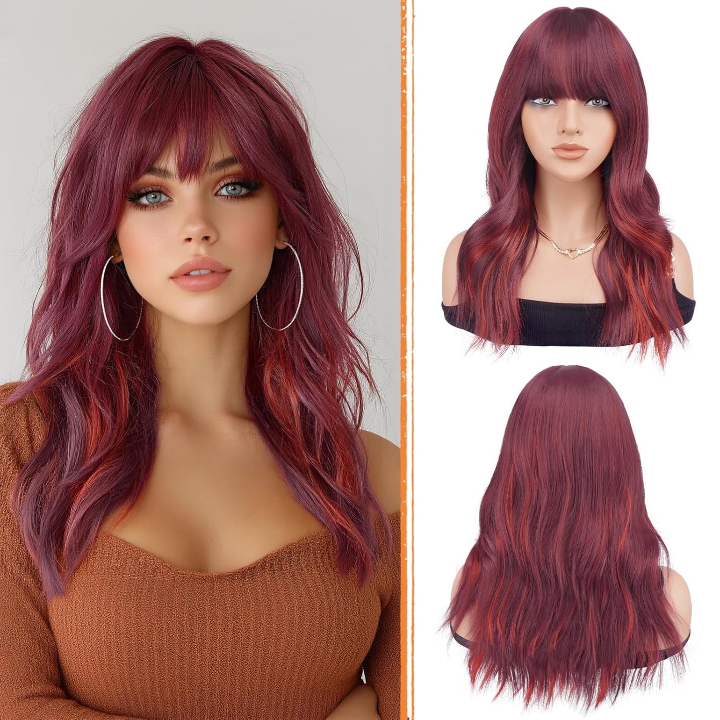 Blonde Wigs with Bangs - 19-Inch Natural Wavy Synthetic Hair | Heat Resistant Medium Length, Dirty Blonde