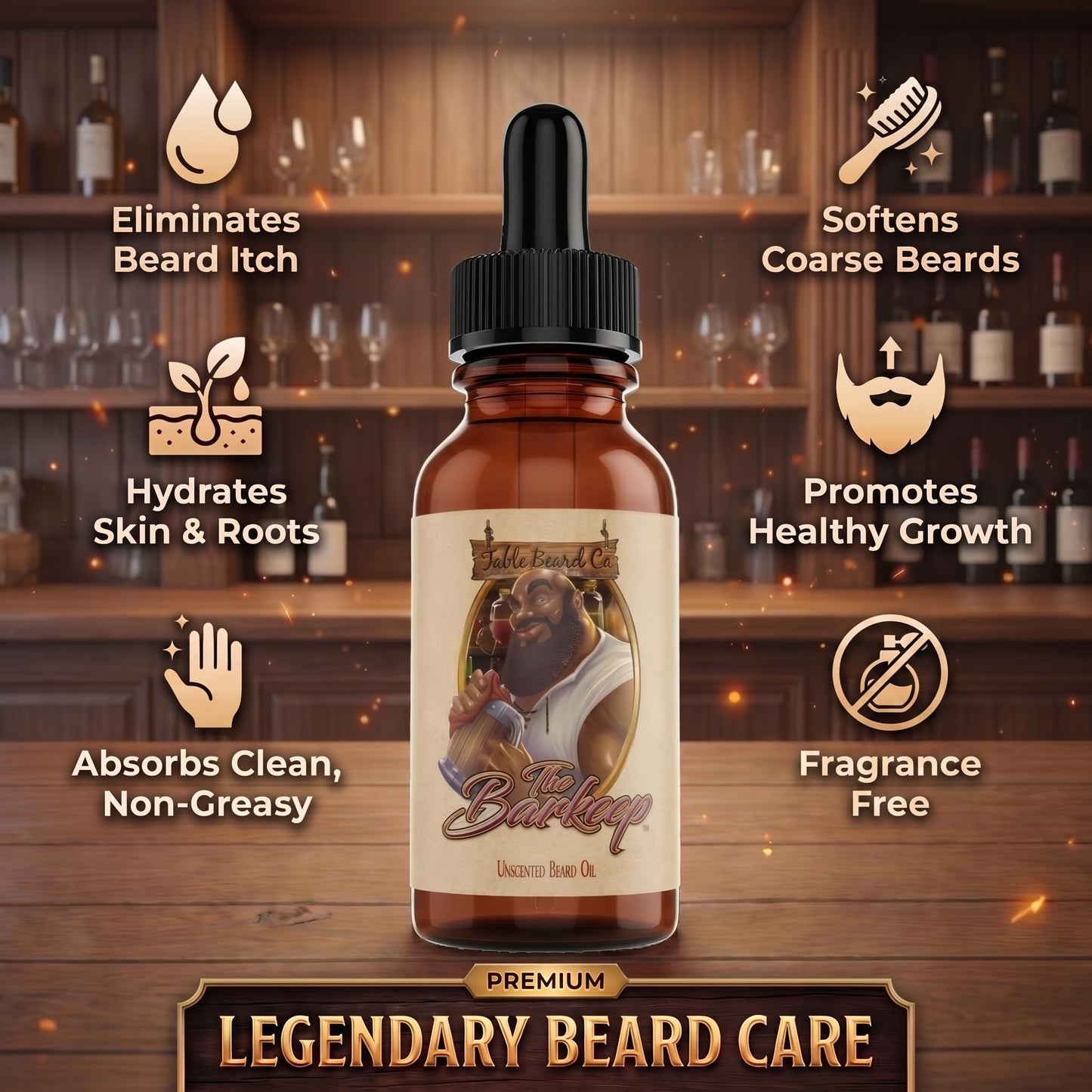 Fable Beard Co. Beard Oil - The Barkeep, Unscented, Natural Beard Oil for Men with Jojoba & Argan Oils, Vitamin E, Beard Hair Softener, Made in USA (1 Fl Oz)