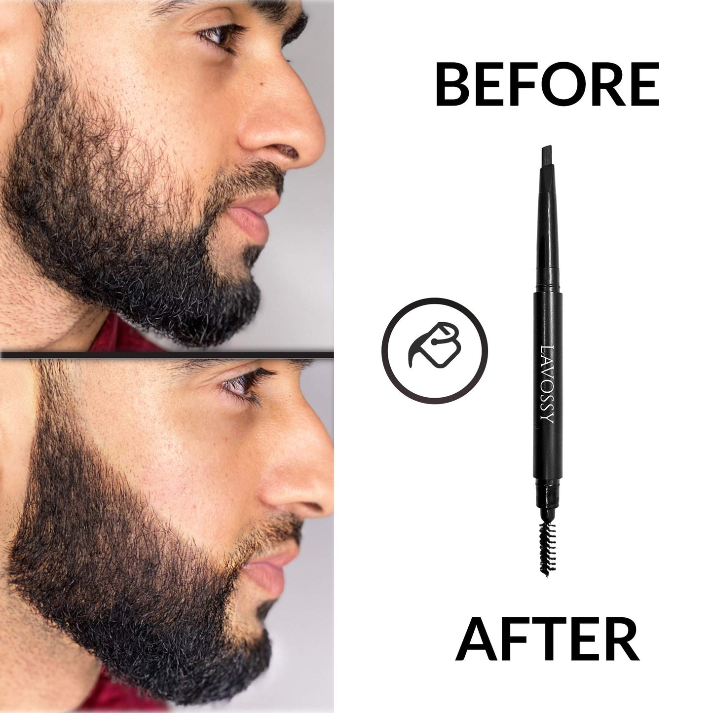 LAVOSSY Beard Pencil Filler for Men - Long Lasting and Easy to Use Beard Pen with blending brush results in a sleek & natural look, Water/Sweat Proof filler (Dark Brown, Value Pack (Pack of 3))