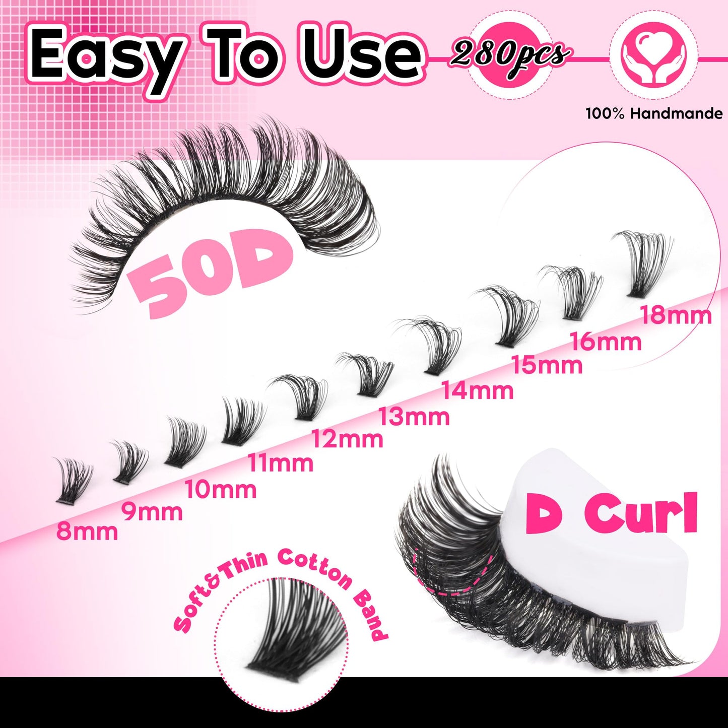 Lash Clusters, Thick Volume 50D D Curl 8-18mm, 280pcs