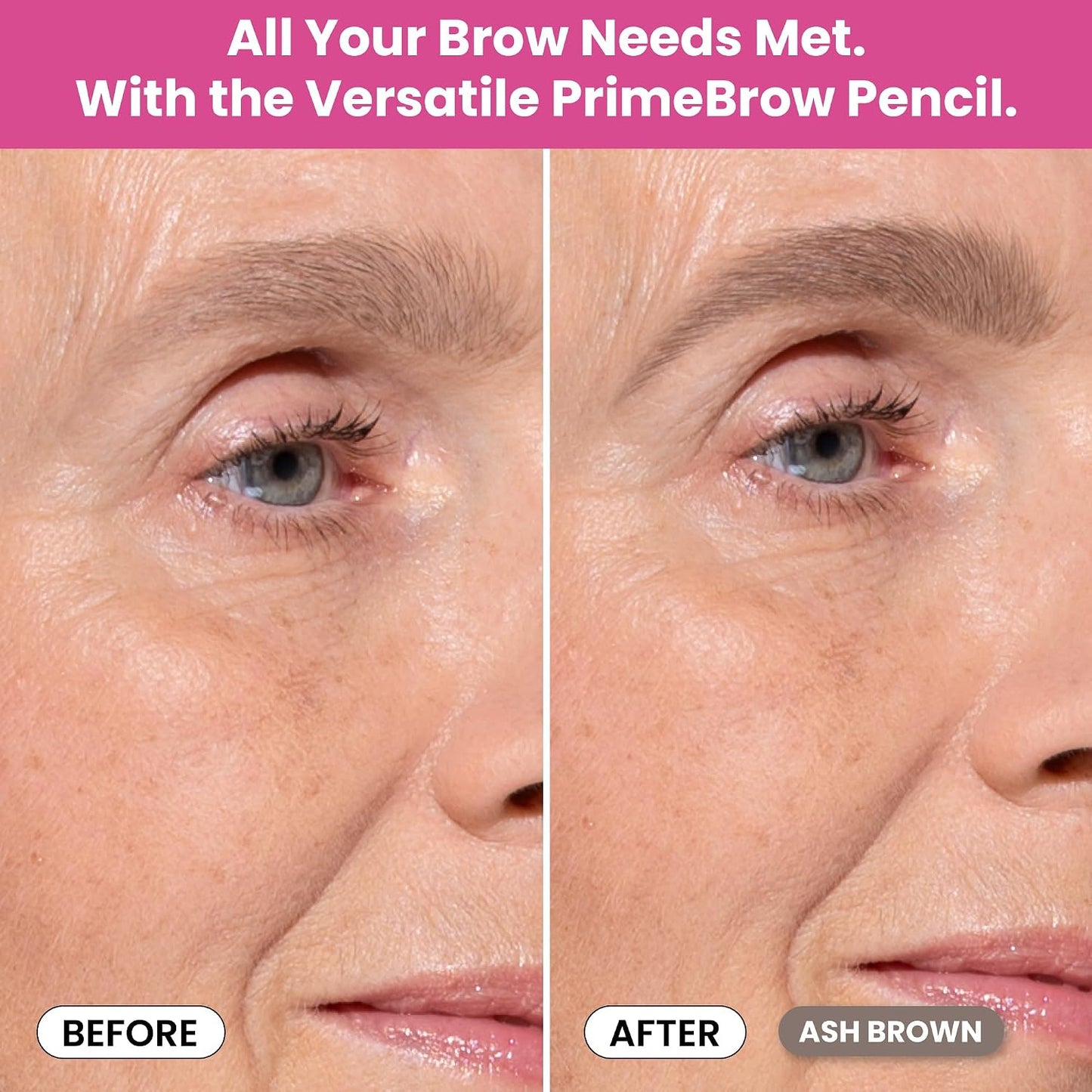 PrimeBrow Pencil for Mature Women - Ultra-Precise Tip for Natural Hair-Like Strokes | Smudge-Proof & Long-Lasting (Ash Brown)