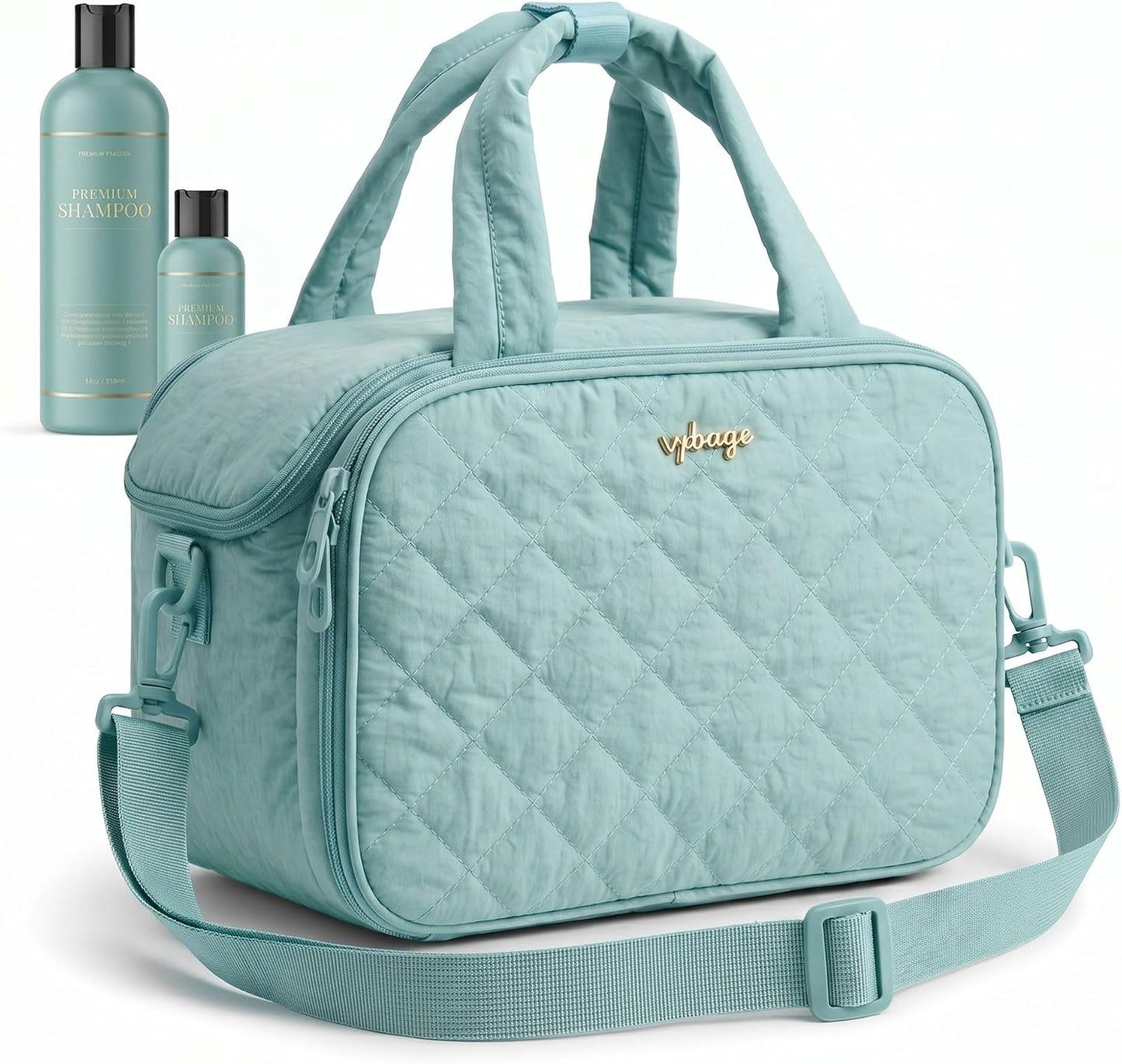 Large Quilted Toiletry Bag for Women - Puffy Travel Makeup Organizer with Removable Divider & Waterproof Design | Ideal for Gym & Vacation