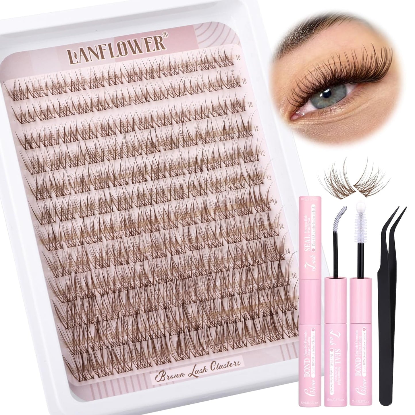 Natural Lash Clusters Kit - Wispy C Curved Eyelash Extensions | 8-16mm Individual Lashes with Bond & Tweezers