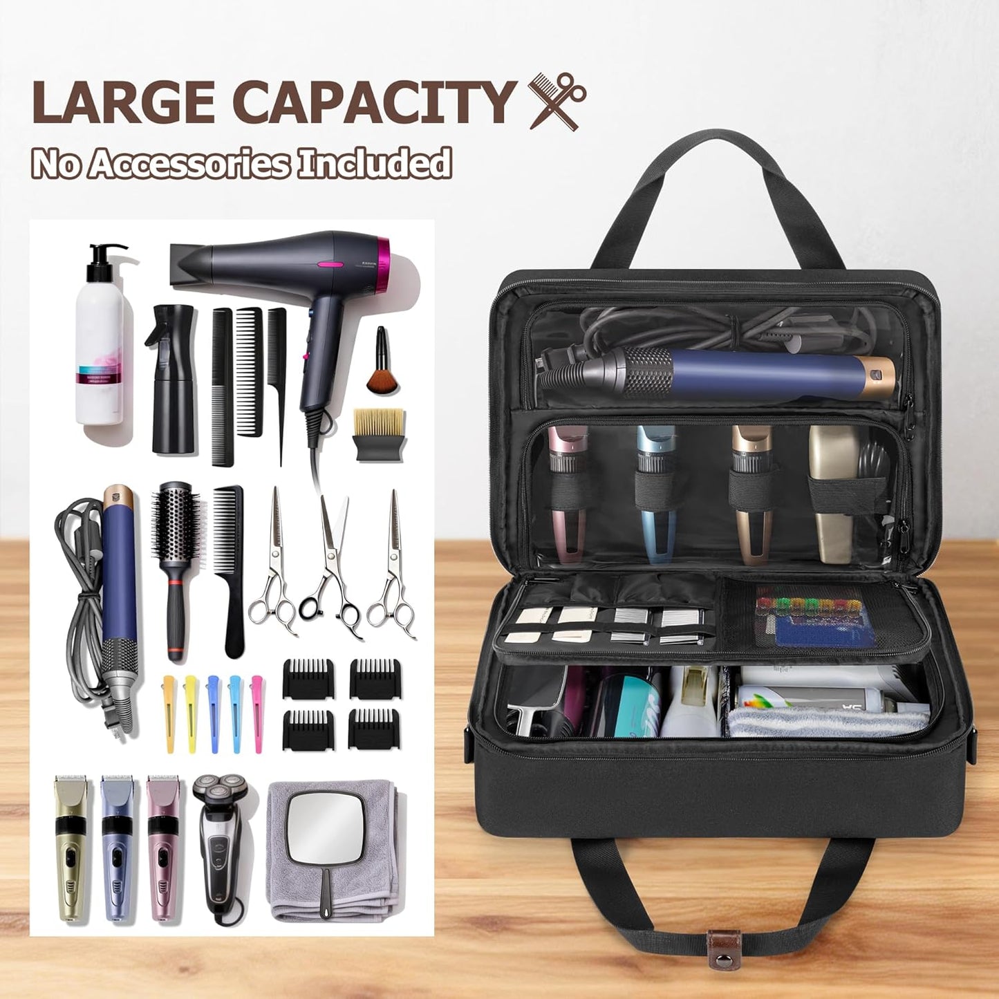 Large Capacity Barber Carrying Case - Stylish Black Briefcase for Clippers & Supplies | Durable Design