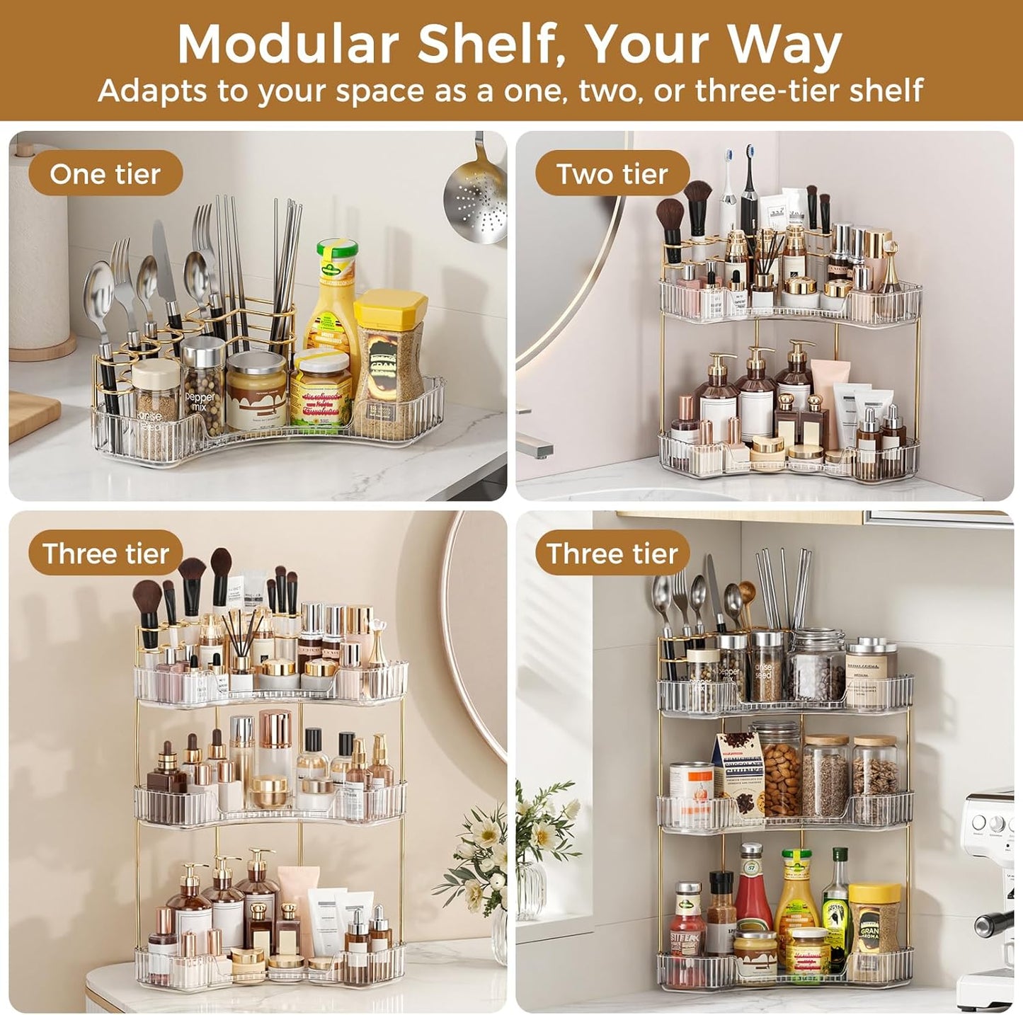 Corner Bathroom Counter Organizer - Upgraded 2-Tier Makeup & Skincare Storage | Clear