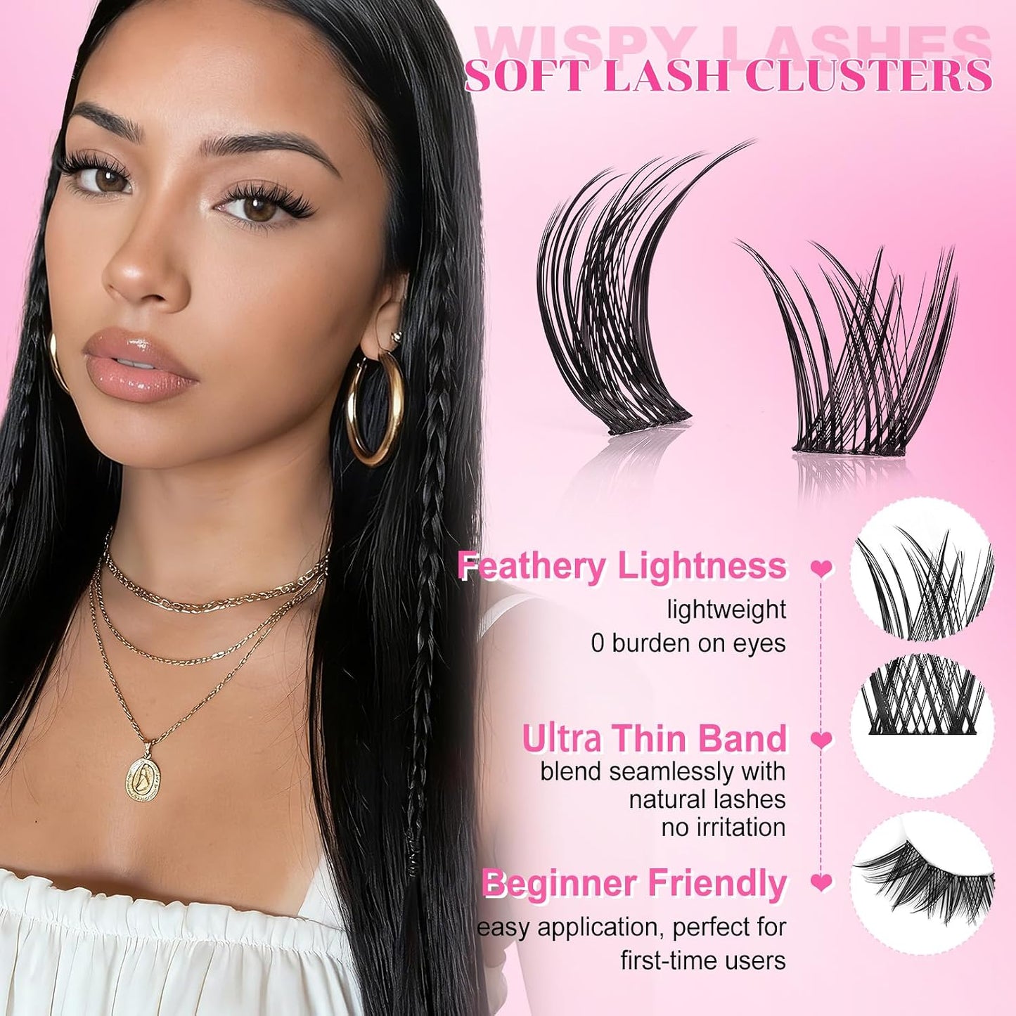 Natural Lash Clusters - Wispy Eyelash Extensions C Curl 8-16mm | Lightweight & Comfortable Individual Lashes for Soft Glam Looks