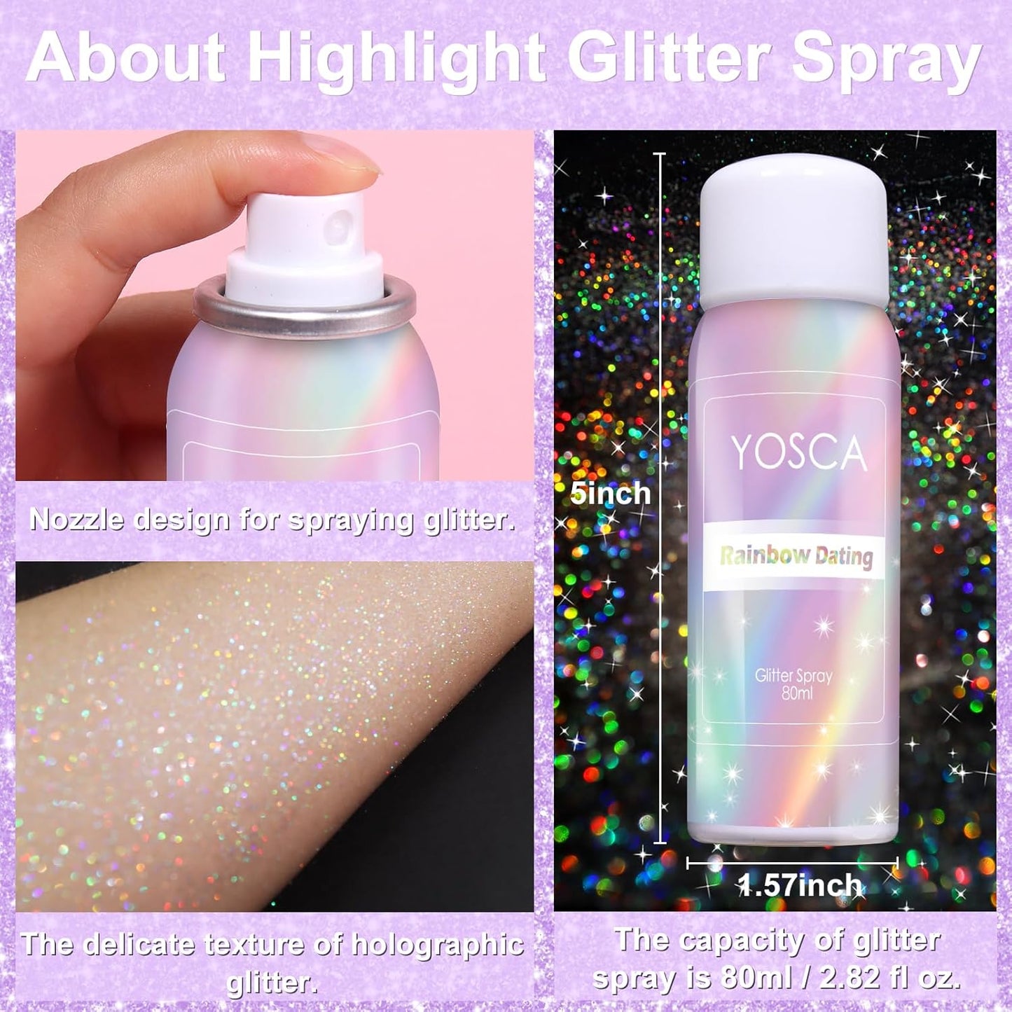 Holographic Silver Body Glitter Spray - 80ML Quick-Drying Shiny Hairspray for Festivals & Parties