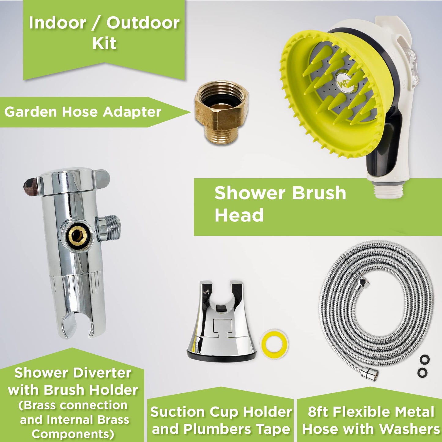 Wondurdog Indoor and Outdoor Dog Wash Kit for Shower and Garden Hose with Splash Shield and Rubber Scrubbing Attachment. Fast and Easy Dog Bathing and Cleaning. Pet Grooming for Long and Short Hair