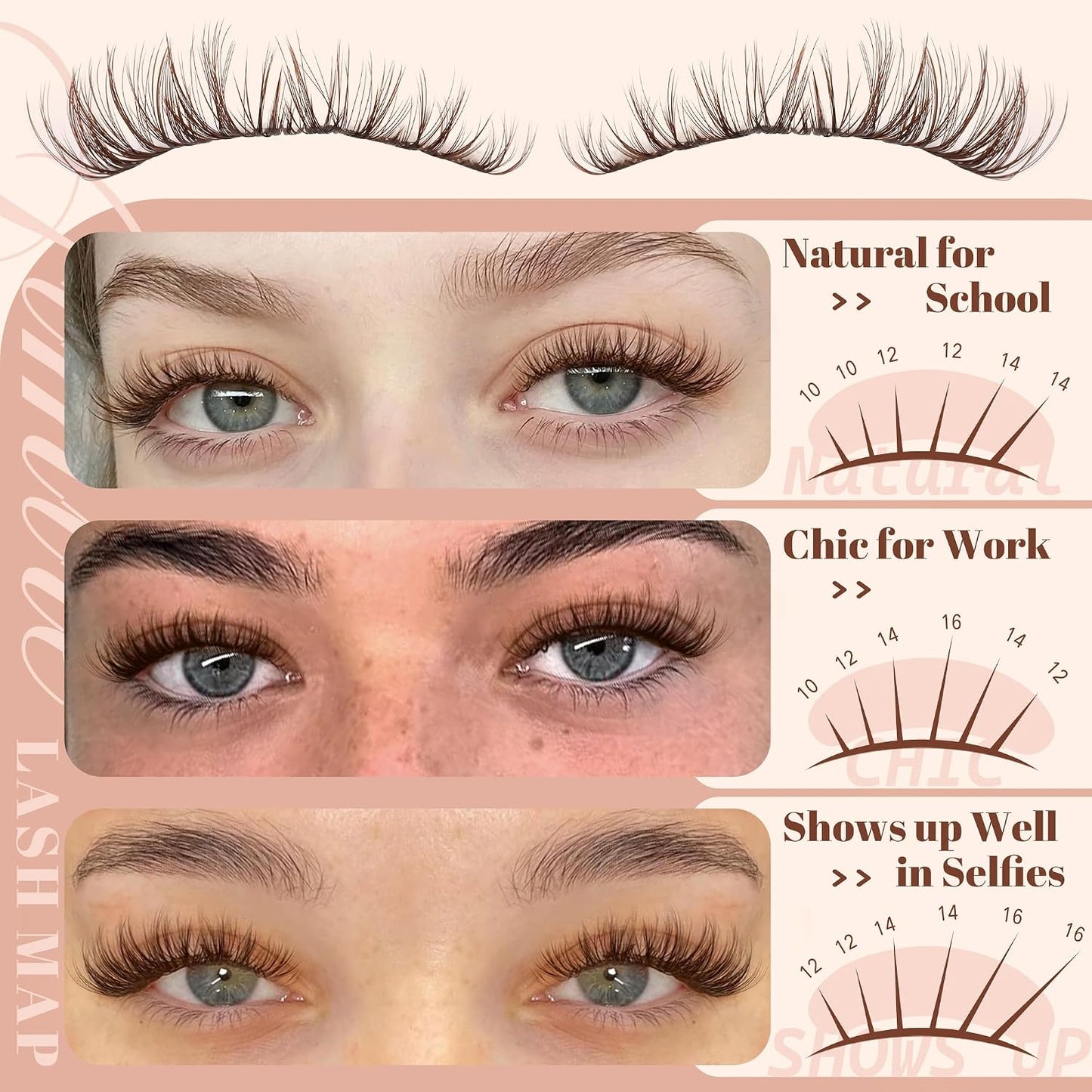 Brown Lash Clusters - Wispy Spider Lashes for Natural Look | 10-16MM DD Curl Eyelash Extensions