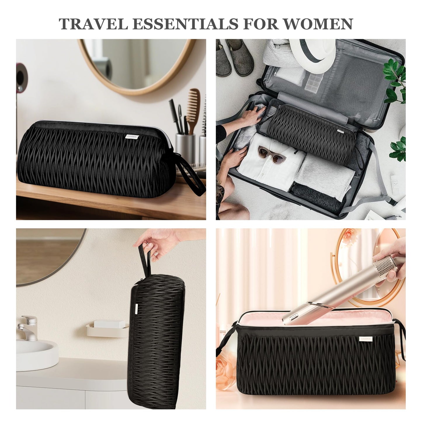 Leudes Dyson Airwrap Travel Case for Shark Hair Dryer Airstraight Flex Style Hair Attachment Tool Organizer Accessories Air Wrap Flat Curling Iron Carrying Case (Black)