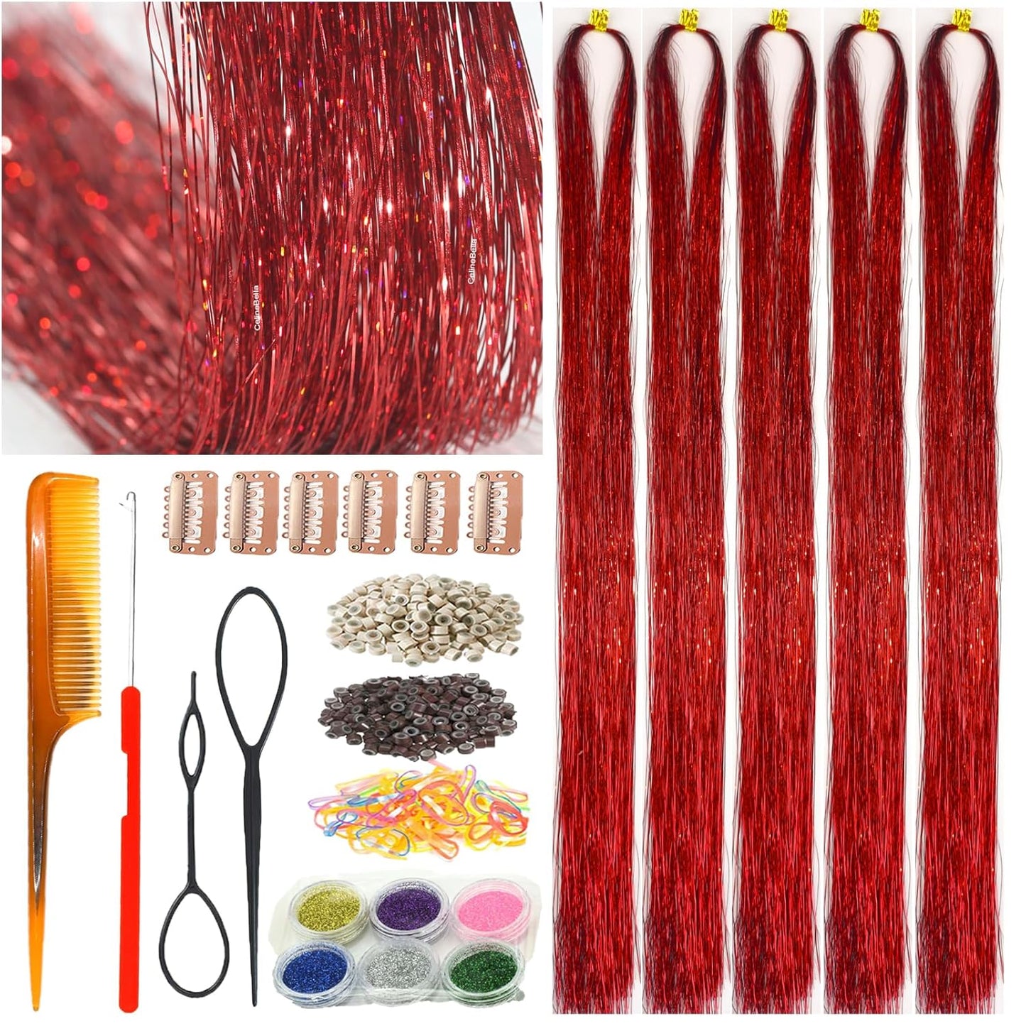 CelineBella Hair Tinsel - Emerald Green 48-Inch Glitter Strands | Sparkling Highlights for Parties & Cosplay
