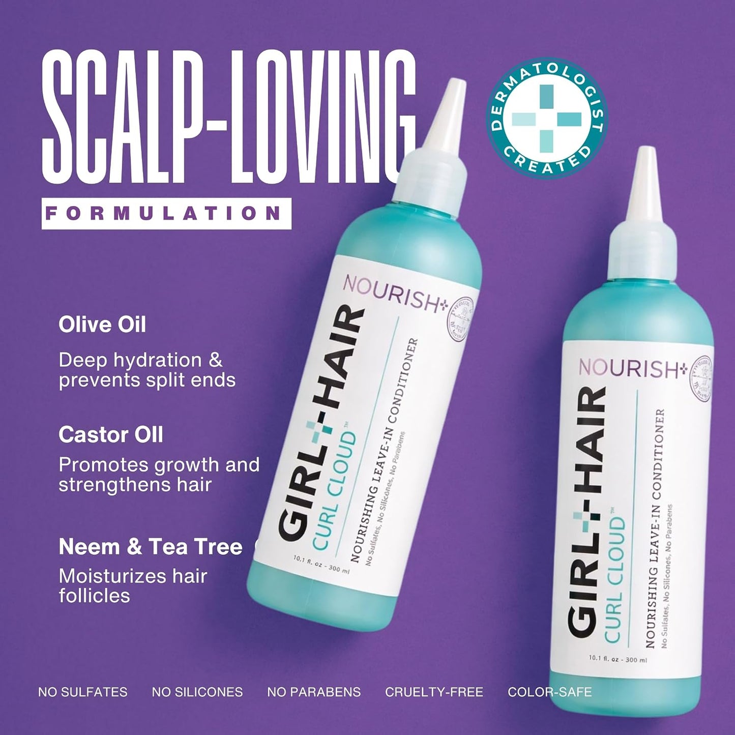 NOURISH+ Leave-In Conditioner - Moisturizing Shea Butter & Tea Tree Oil | Promote Hair Growth & Healthy Scalp | 10.1 Fl Oz