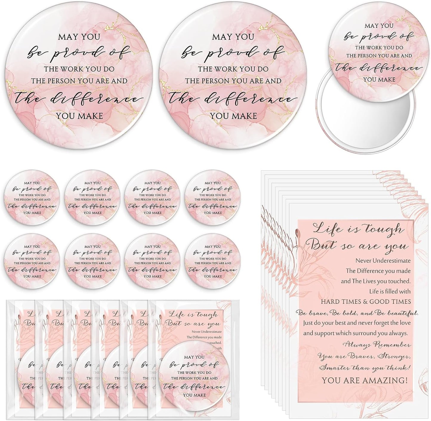 Inspirational Pink Compact Mirror - 25 Sets for Women | Perfect Graduation Gifts for Teachers, Nurses & Students