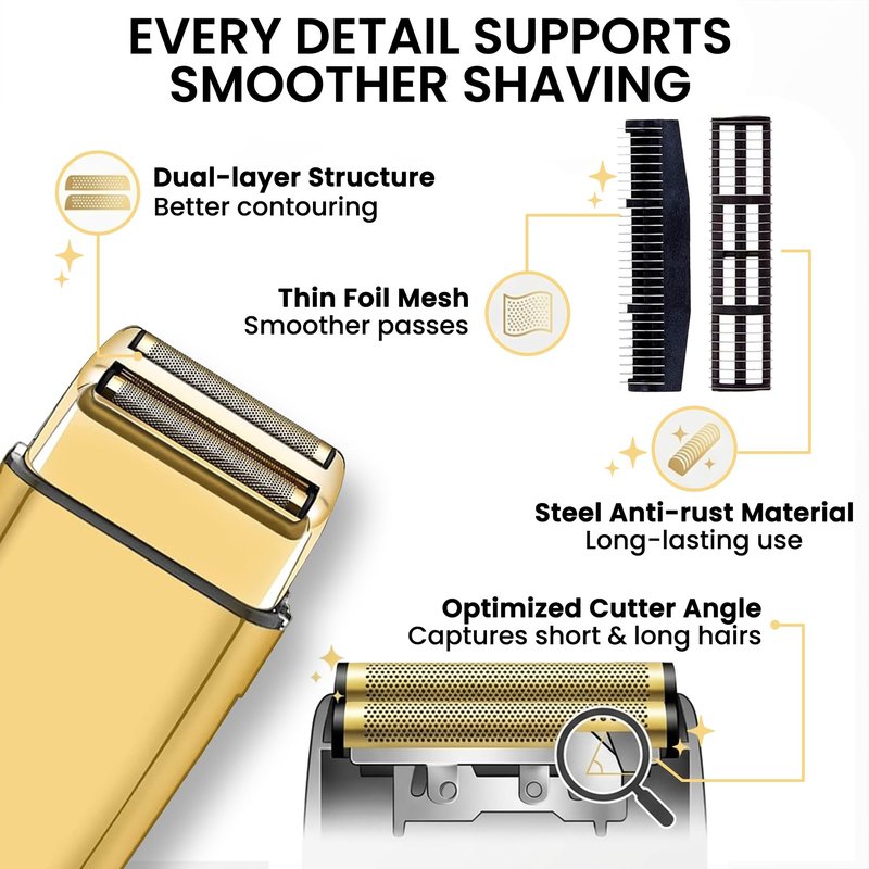 3 Pack Shaver Replacement Foil Compatible with Babyl*ss FXFS2G/FXFS2, Shaver Foil Replacement for Superior Shaving (Gold)