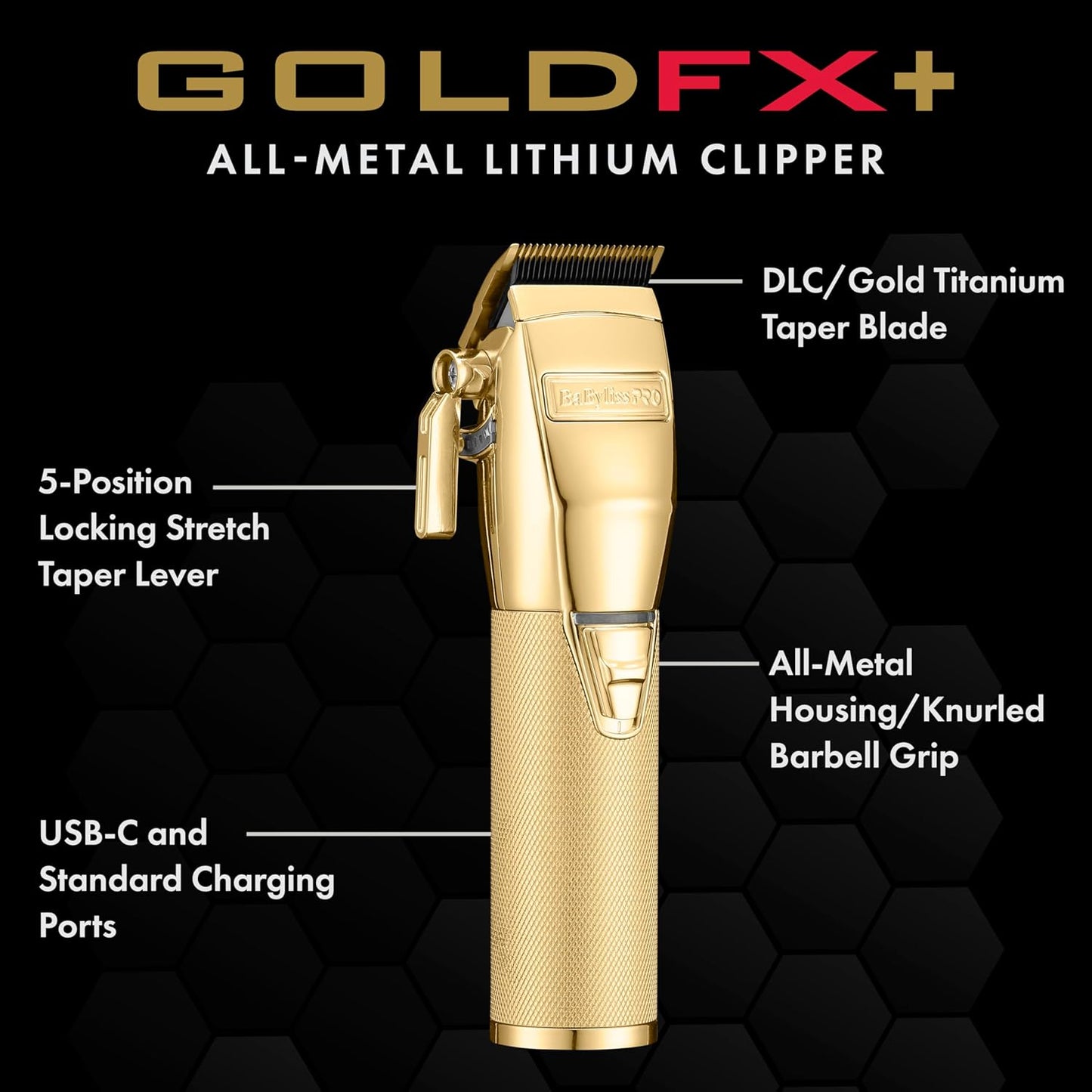 BaBylissPRO FX+ Professional Hair Clippers - Cord/Cordless, All Metal, 3-Hour Lithium Battery Runtime