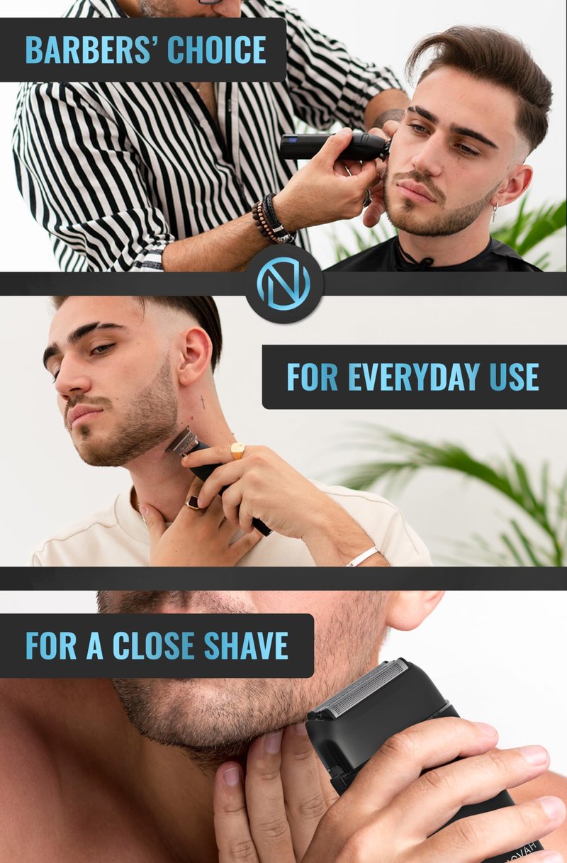 Novah Professional Barber Clippers and Trimmer Set - Foil Shaver Professional Hair Clippers for Men, Mens Cordless Hair Clipper for Barbers Haircut Kit, Fade