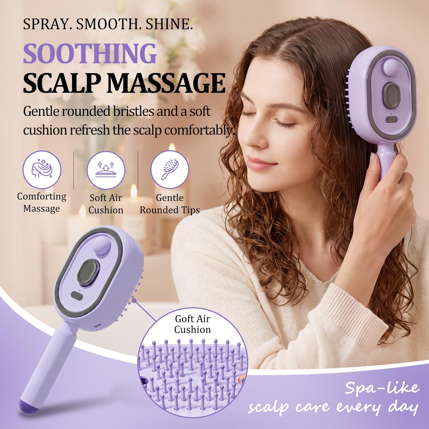 Electric Spray Air Cushion Massage Comb 2026 All in One Misting Aqua Detangler Brush Self-Clean Liquid Water Mister Spray Bottle Hair Brush Scalp Oil Applicator Steam Wet Curly Wavy Hairbrush