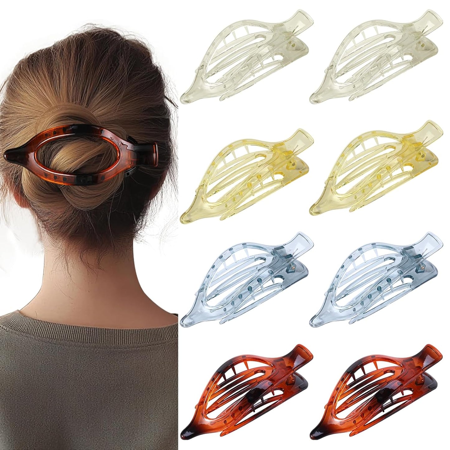Flat Hair Clips for Women - Matte No Crease Large Claw Clips | Strong Hold Barrettes for Thick & Thin Hair - 8 Pack