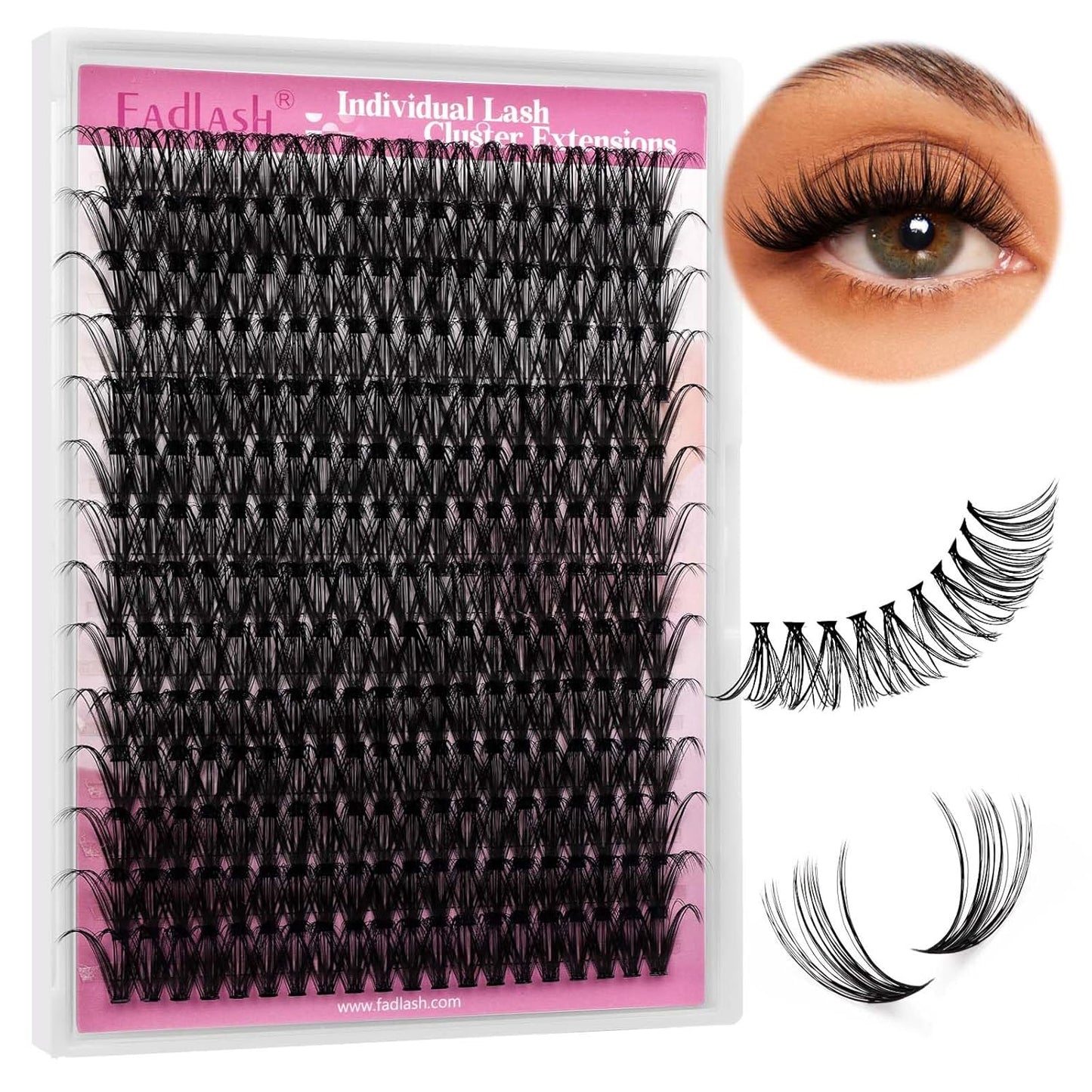 FADLASH Natural Eyelash Clusters - Fluffy 100D/200D Extensions | DIY Home Use, 8-16mm D Curl, 2 Pack