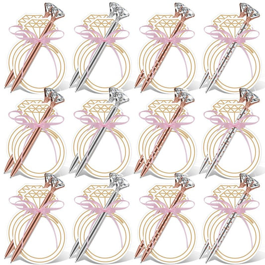 Fuutreo 24 Pack Diamond Ring Sticky Notes Set with Big Diamond Pens Diamond Ring Bling Memo Pad for Wedding Crystal Metal Ballpoint Pens with Black Ink for Bachelorette Office Wedding Gift Supplies