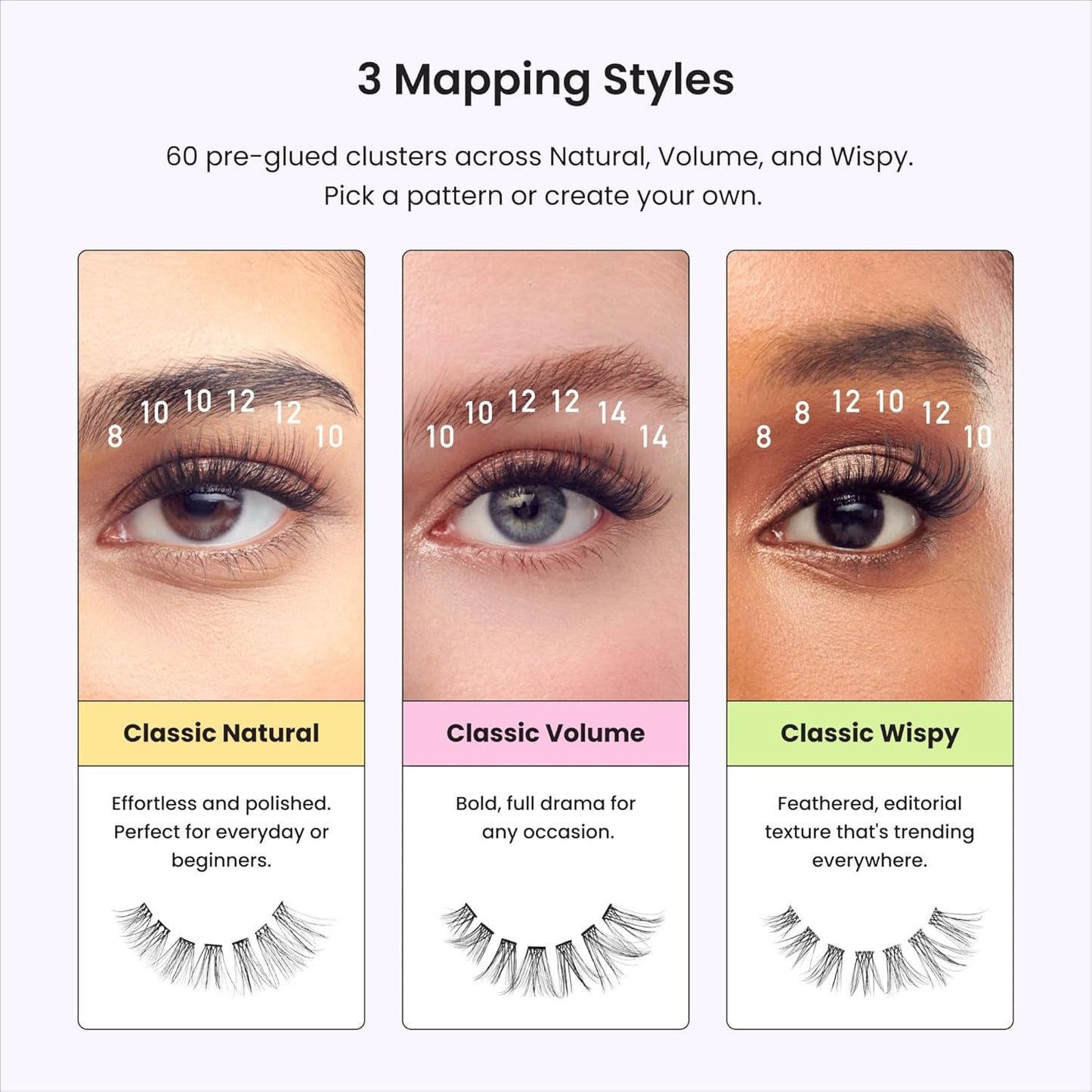 Impress Individual Lash Kit - Pre-Glued Lash Clusters for Natural Volume | 60 Black False Eyelashes