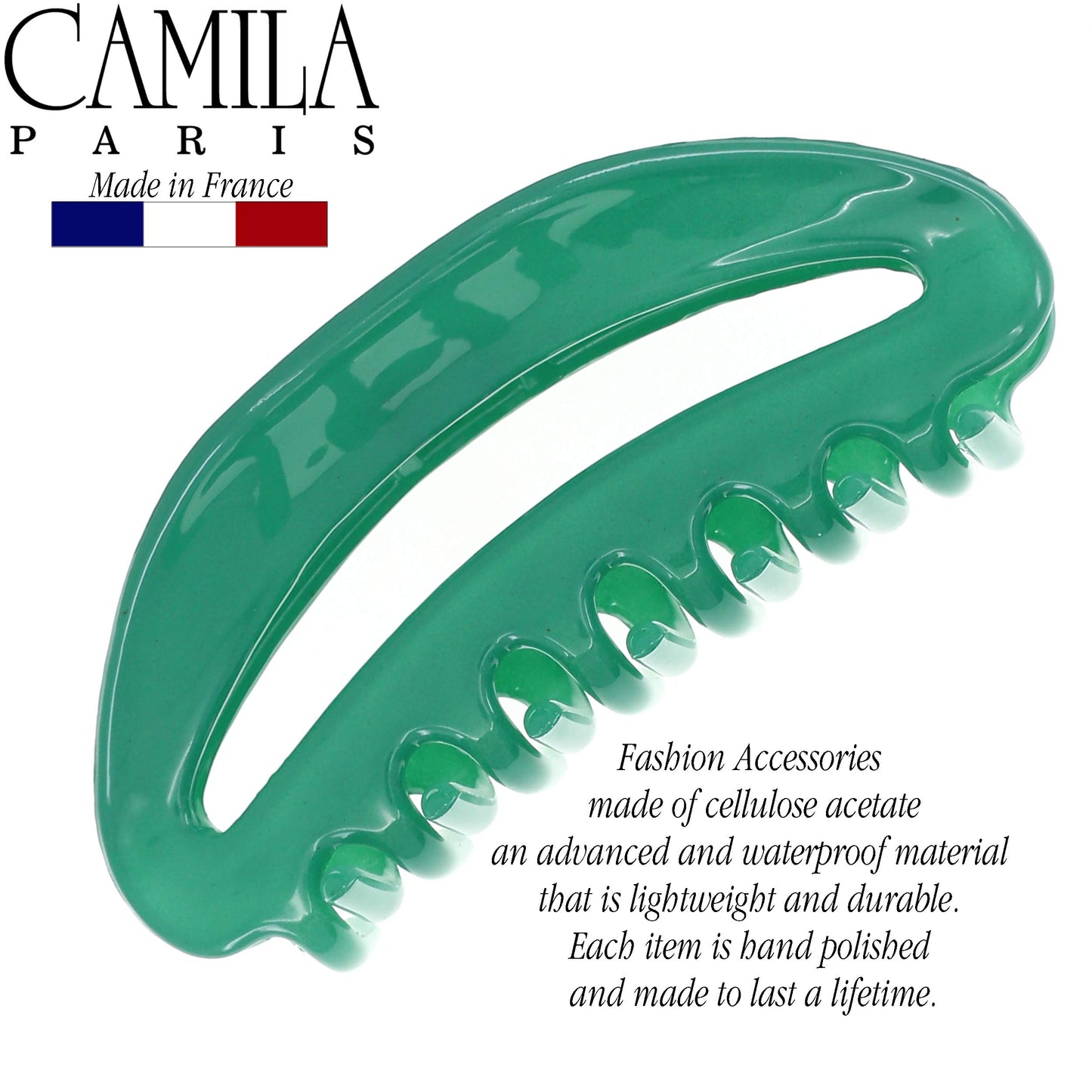 Camila Paris CP2581 French Hair Clips for Women, 3.5" Green, Large Claw Clip Strong Hold All Day, No Damage No Slip Claw Clips for Thick Curly Wavy Fine Straight Hair, Jaw Clip Made in France
