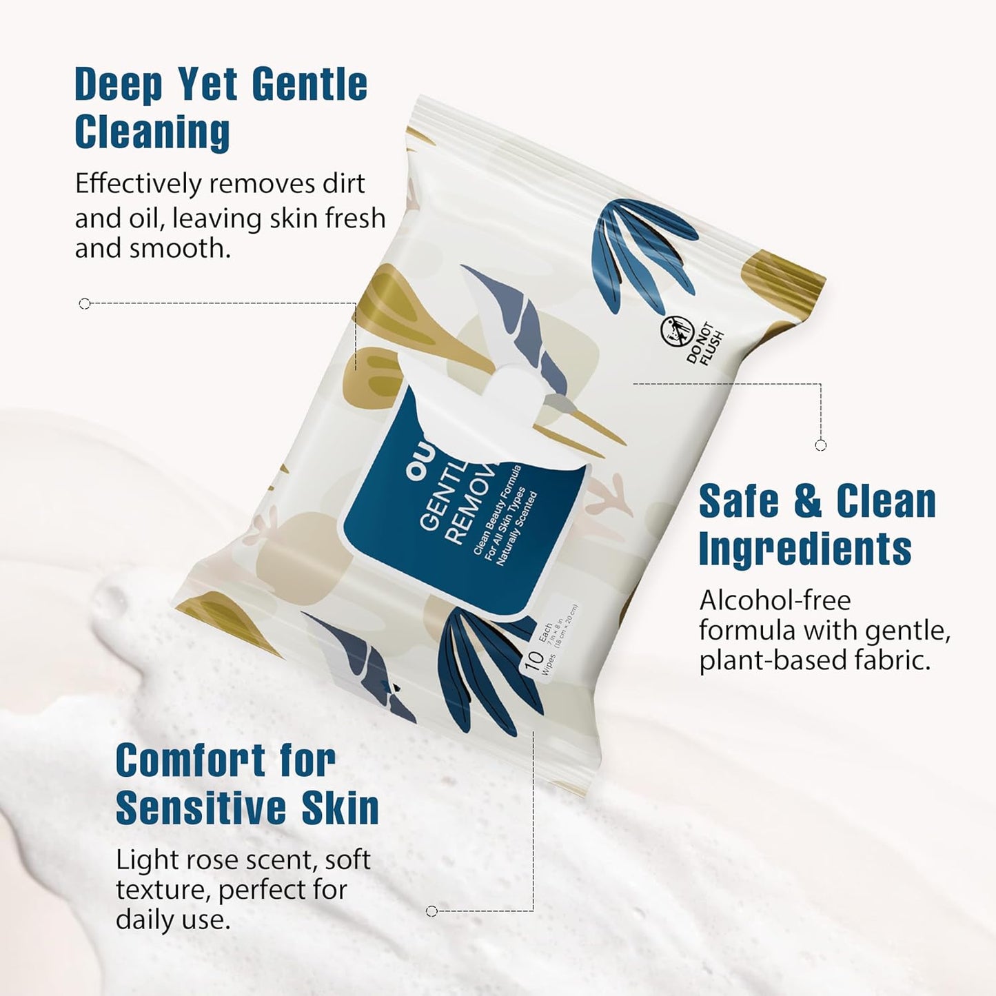 Makeup Remover Wipes - Alcohol-Free Biodegradable Cleansing Wipes with Hyaluronic Acid & Vitamin E | 30 Count for Sensitive Skin