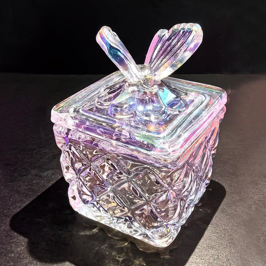 Dappen Dish for Monomer Acrylic Nail Liquid, CORFULRA Large Monomer Dish with Lid Acrylic Liquid Powder Cup, Square Butterfly Glass Jar for Nail Brush, Acetone Nail Polish Remover Holder. Rainbow