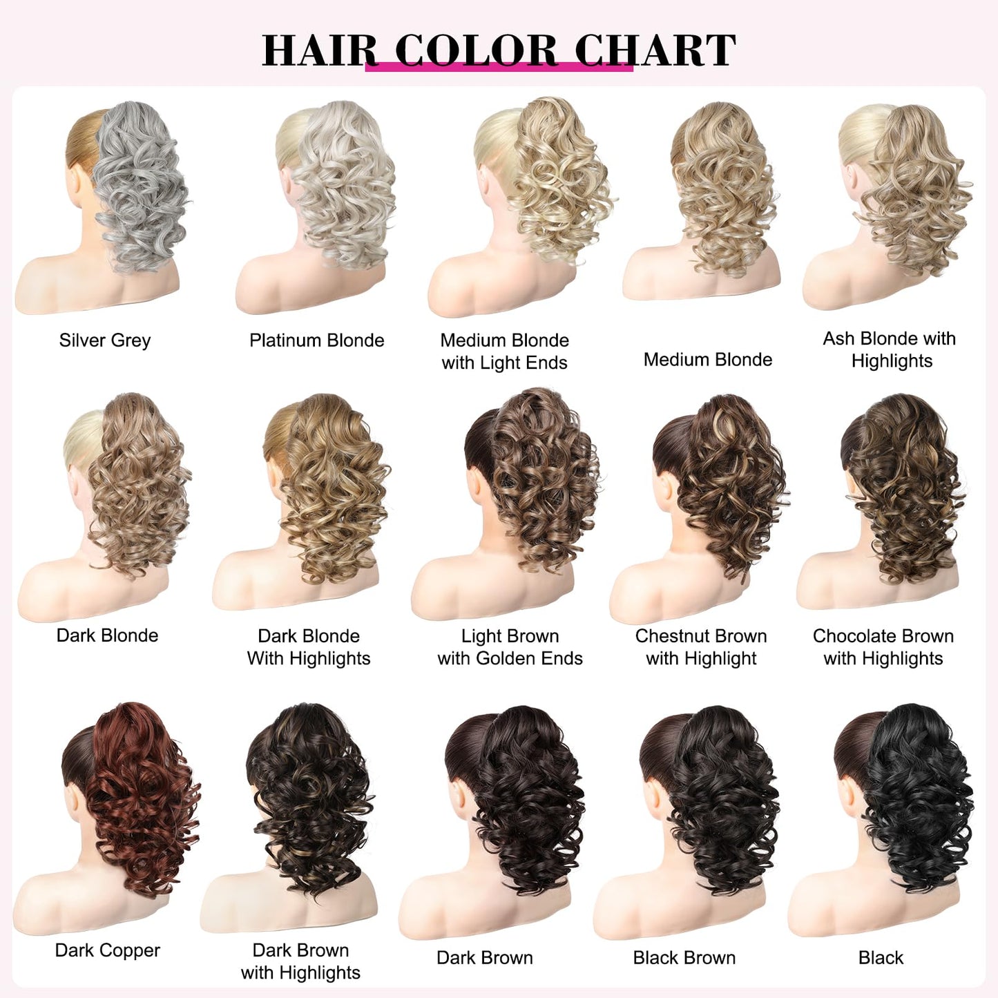 REECHO 16" Ponytail Extension, Classic Loose Curly Wavy Claw Clip Ponytail Wig Extensions Hairpieces for Women - Black Brown