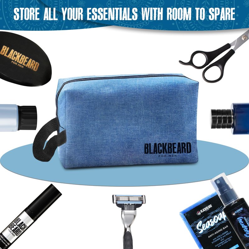 BLACKBEARD FOR MEN - Shaving Kit Bag, Travel Toiletry Kit for Men - Lightweight & Rugged, Sea Blue, Shaving Canvas Bag