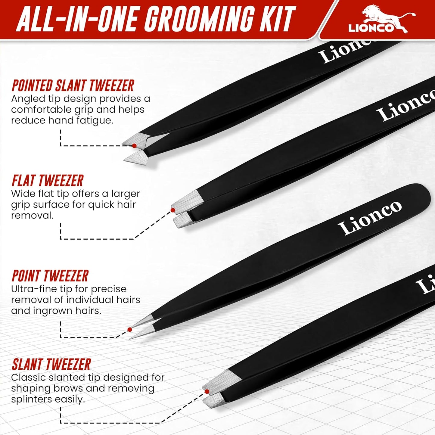 Professional 4PCS Tweezer Set - Stainless Steel Eyebrow & Facial Hair Removal Kit | Precision Grooming Tools for Men & Women (Black)