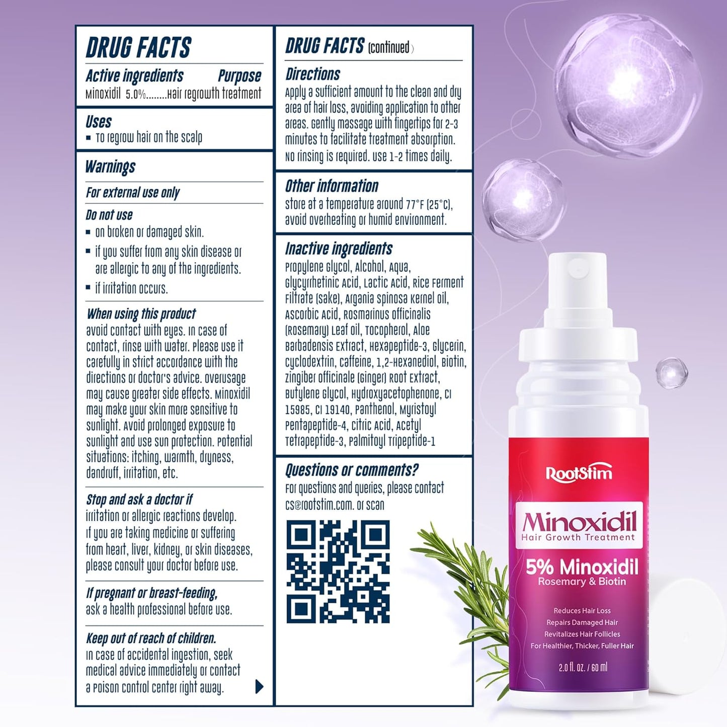 **Women's 5% Minoxidil Hair Growth Spray - Extra Strength with Rosemary & Biotin | 3-Pack, 60ML Each**