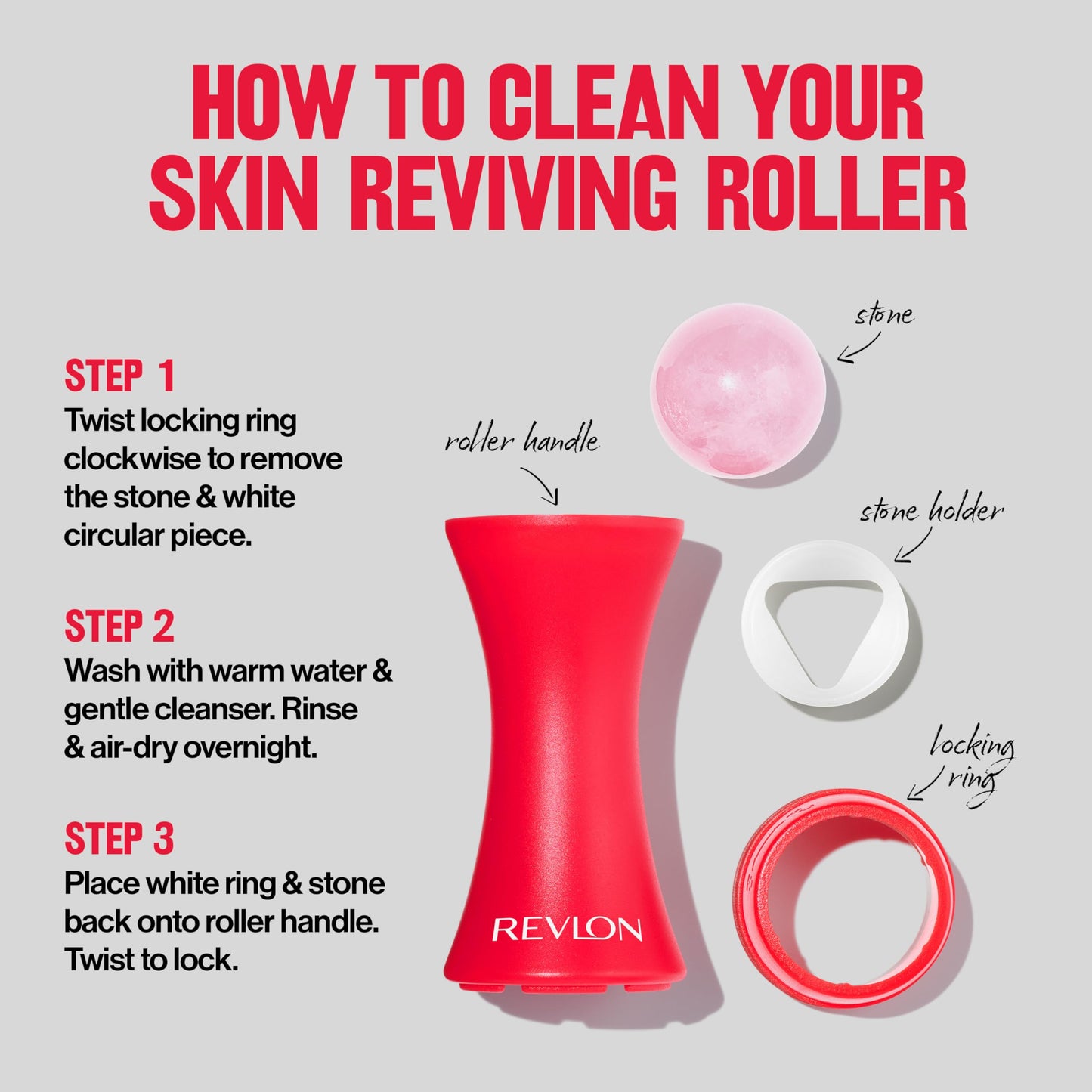 Revlon Skin Reviving Roller with Rose Quartz for All-Day Facial Reviving & Brightening, Compact & Reusable, Gentle on Skin, 1 count